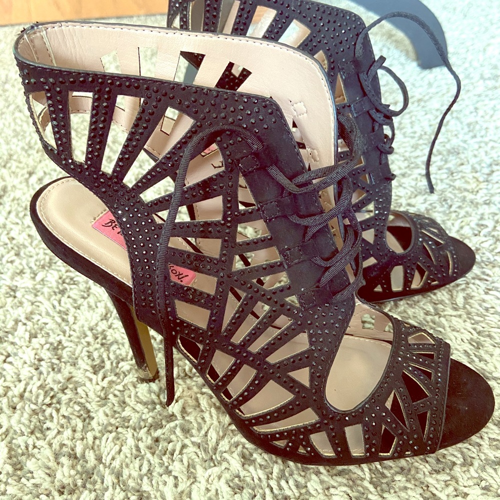 Betsy Johnson embellished black heels